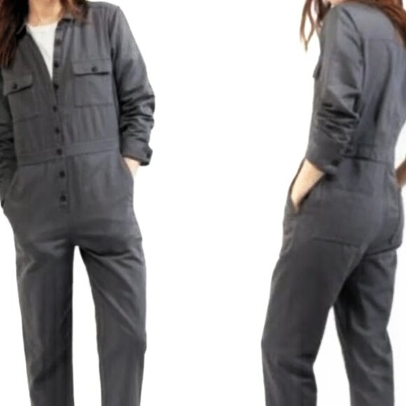 Outerknown SEA Jumpsuit Sz M storm gray button up long sleeve coveralls Pockets! - Picture 3 of 8